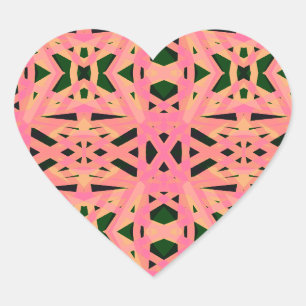 Pegatina En Forma De Corazón Damas de patrón geométrico Art Deco verde melocotó