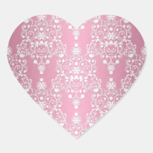 Pegatina En Forma De Corazón Damascado Rosa y Blanco Femenino