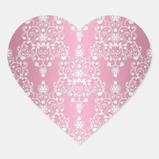 Pegatina En Forma De Corazón Damascado Rosa y Blanco Femenino