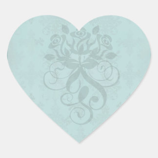 Pegatina En Forma De Corazón damasco afligido verde azul oscuro