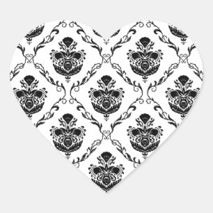 Pegatina En Forma De Corazón Damasco negro tradicional