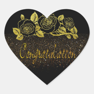 Pegatina En Forma De Corazón  de Enhorabuena con flores doradas