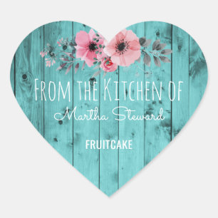 Pegatina En Forma De Corazón De la Cocina del Nombre Verde azulada de la Madera