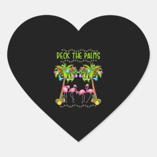 Pegatina En Forma De Corazón Deck the Palms Merry Flamingo Navidades tíos