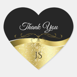 Pegatina En Forma De Corazón Decoración de oro ondulado de lujo en negro oscuro