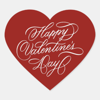 Pegatina En Forma De Corazón Deep Red Happy Valentines Day Calligraphy