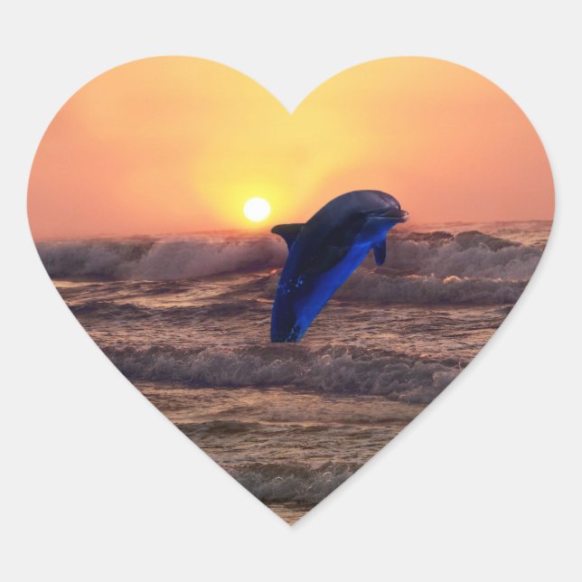 Pegatina En Forma De Corazón Delfín al atardecer (Anverso)