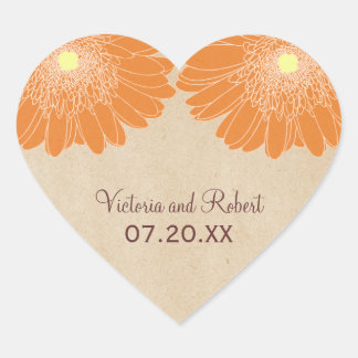 Pegatina En Forma De Corazón Delicados bailarines de boda, Naranja