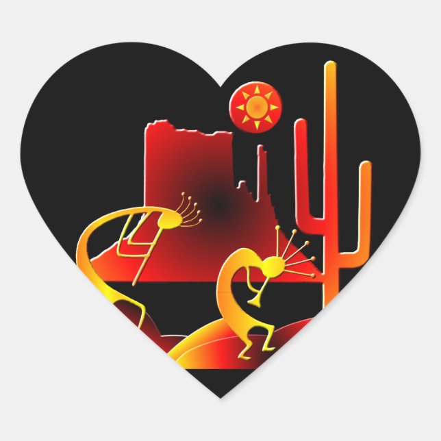 Pegatina En Forma De Corazón Desert Kokopelli (Anverso)