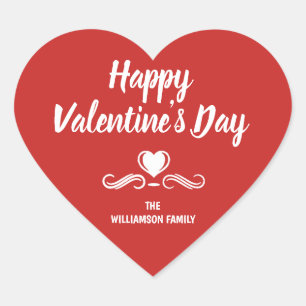 Pegatina En Forma De Corazón Día de San Valentín feliz en blanco y rojo persona