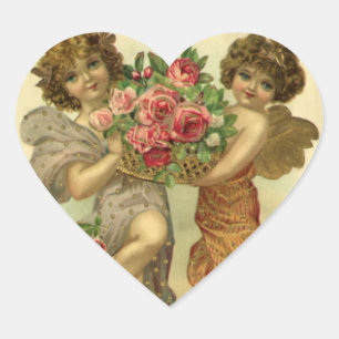 Pegatina En Forma De Corazón Día de San Valentín Victoriano Antiguo, Ángeles Ro