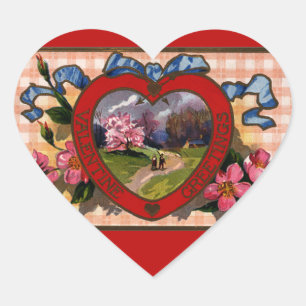 Pegatina En Forma De Corazón Día de San Valentín vintage saluda corazón y flore