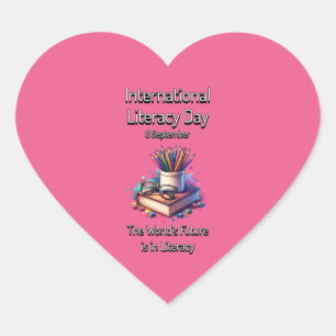 Pegatina En Forma De Corazón Día Internacional de la Alfabetización 8 de septie