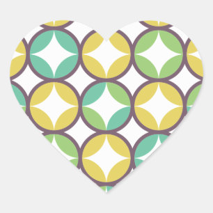 Pegatina En Forma De Corazón Diamante retro en patrón circular Oro verde azul