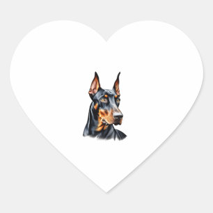 Pegatina En Forma De Corazón Dibujo a lápiz de color de un Pinscher Doberman. E