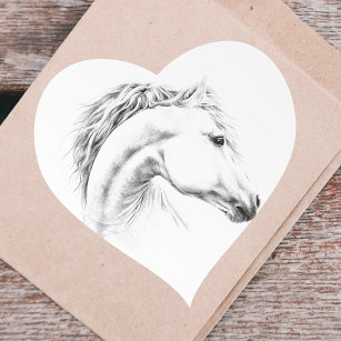 Pegatina En Forma De Corazón Dibujo de lápiz de retrato de caballo Arte ecuestr