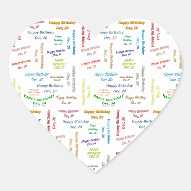 Pegatina En Forma De Corazón Diciembre, 20 Pegatina de cumpleaños (Anverso)