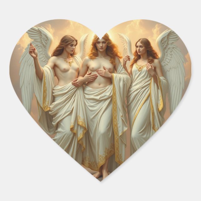 Pegatina En Forma De Corazón „Die drei heiligen Schutzengel“ (Anverso)