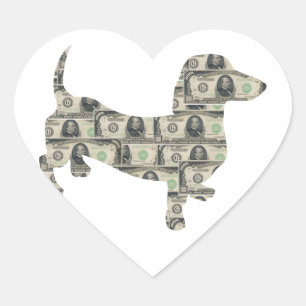 Pegatina En Forma De Corazón Dinero Dachshund Wall Street