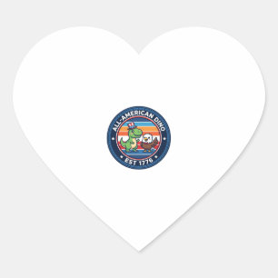 Pegatina En Forma De Corazón Dinosaur Kawaii Patriótico Todo Americano DINO EST