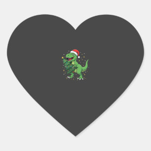 Pegatina En Forma De Corazón Dinosaurio de Navidad Santa T Rex