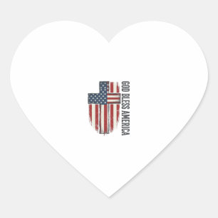 Pegatina En Forma De Corazón Dios bendiga a América Diseño de cruz patriótica v