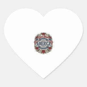 Pegatina En Forma De Corazón Dios bendiga a América Floral patriótico vintage