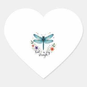 Pegatina En Forma De Corazón Dios es mi fuerza Floral Libélula Camiseta Cristia