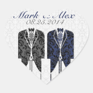 Pegatina En Forma De Corazón Diseño Boda Parejas Gris Blancas y Azules del Mism