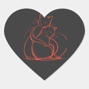 Pegatina En Forma De Corazón Diseño de abrazo de gato minimalista - Amor felino