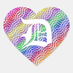 Pegatina En Forma De Corazón Diseño de arco iris Monograma Letra D Pegatina