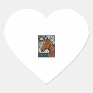 Pegatina En Forma De Corazón Diseño de arte de caballo grabado vintage noche es