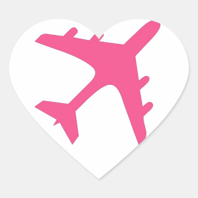 Pegatina En Forma De Corazón Diseño de avión blanco rosado (Anverso)