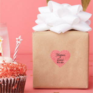 Pegatina En Forma De Corazón Diseño de boda con brillo falso rojo