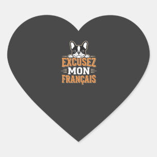 Pegatina En Forma De Corazón Diseño de Bulldog Francés Excusez Mon Franais
