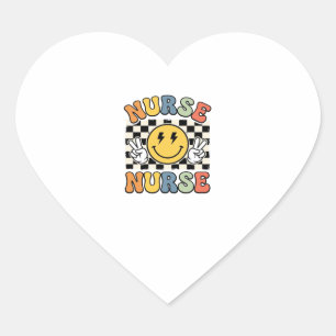 Pegatina En Forma De Corazón Diseño de camisa a cuadros sonriente de enfermera
