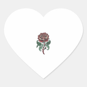 Pegatina En Forma De Corazón Diseño de camisa floral de rosa grabada vintage_1