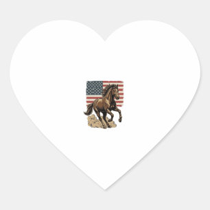 Pegatina En Forma De Corazón Diseño de camiseta de bandera americana de caballo