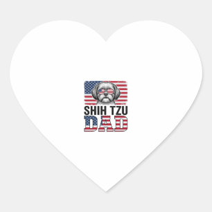 Pegatina En Forma De Corazón Diseño de camiseta de perro patriótico Shih Tzu Da