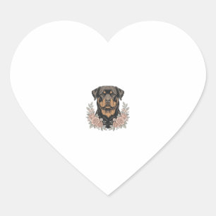 Pegatina En Forma De Corazón Diseño de camiseta de retrato floral de Rottweiler