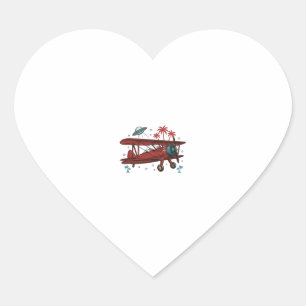 Pegatina En Forma De Corazón Diseño de camiseta de viaje tropical ovni biplano 
