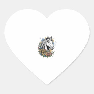 Pegatina En Forma De Corazón Diseño de camiseta vectorial floral de caballo gra