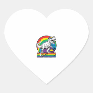 Pegatina En Forma De Corazón Diseño de camiseta vintage de dinosaurio arcoíris