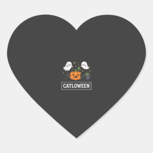 Pegatina En Forma De Corazón Diseño de Catloween Gato Fantasma Lindo Halloween_