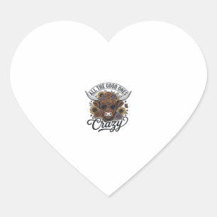 Pegatina En Forma De Corazón Diseño de cita loca floral de vaca de las Highland