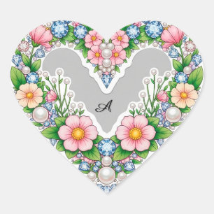 Pegatina En Forma De Corazón Diseño de corazón floral elegante