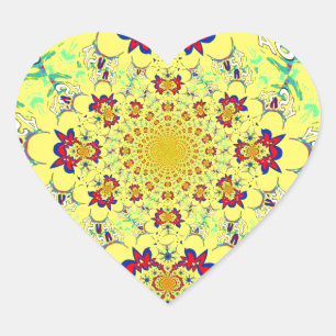 Pegatina En Forma De Corazón Diseño de damasco floral brillante y colorido Arte