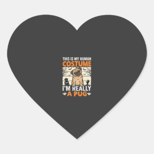 Pegatina En Forma De Corazón Diseño de disfraz humano de pug divertido de Hallo