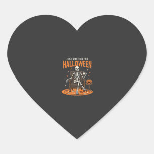Pegatina En Forma De Corazón Diseño de esqueleto solo esperando Halloween_1