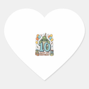 Pegatina En Forma De Corazón Diseño de fiesta vintage de cumpleaños 10 de tortu